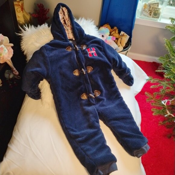 Tommy Hilfiger Navy Fleece Hooded One-Piece Snowsuit – Baby 24 Months - Picture 1 of 5